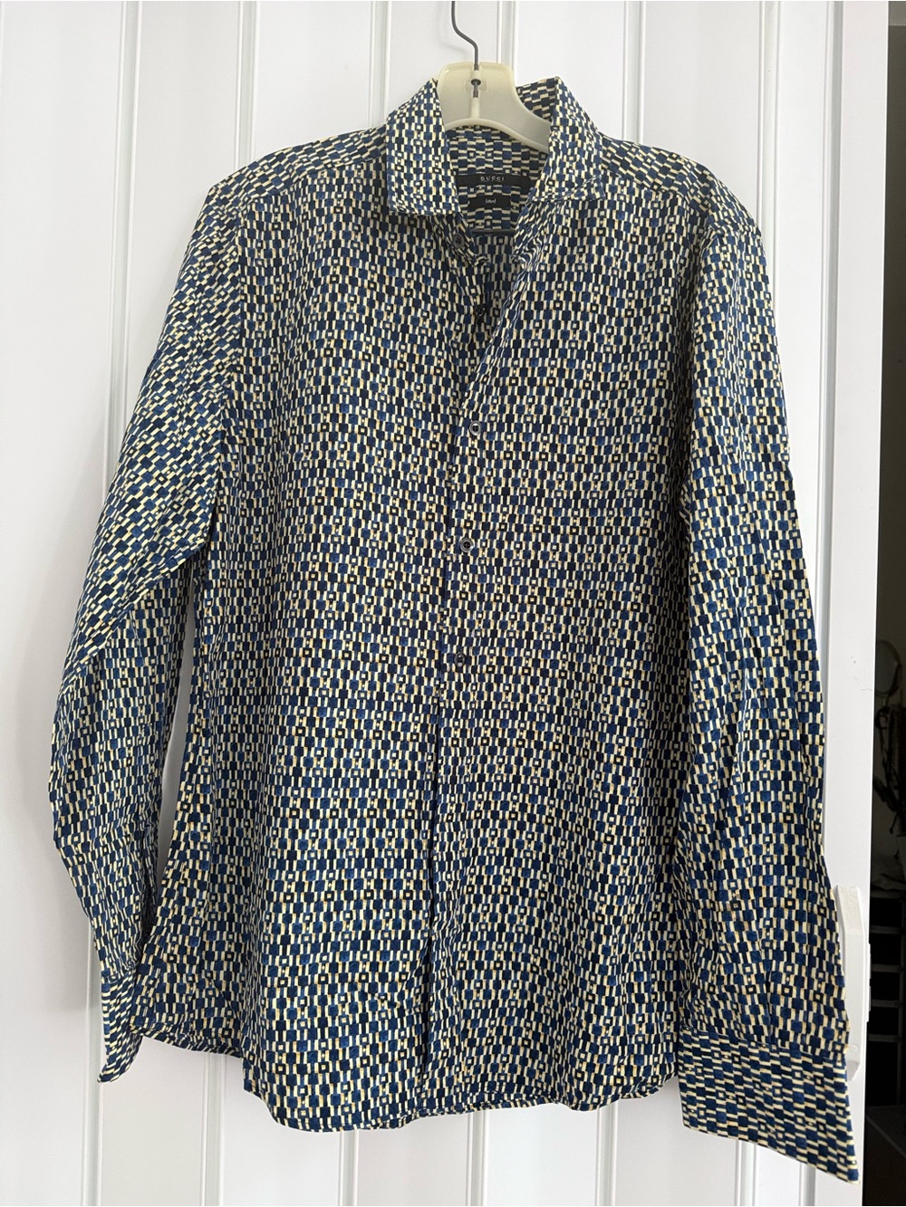 Gucci Navy and Cream Patterned Shirt  fitted